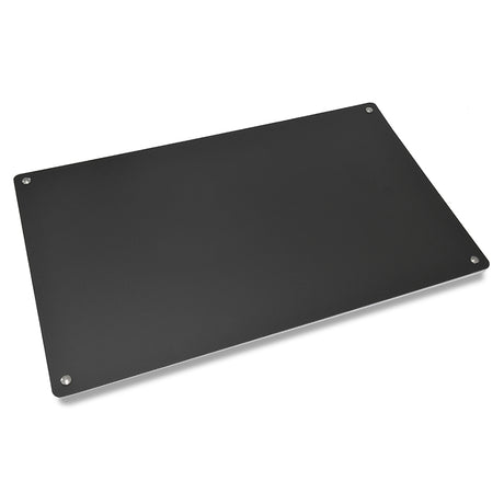 Black presentation board panel with corner grommets and metal fasteners