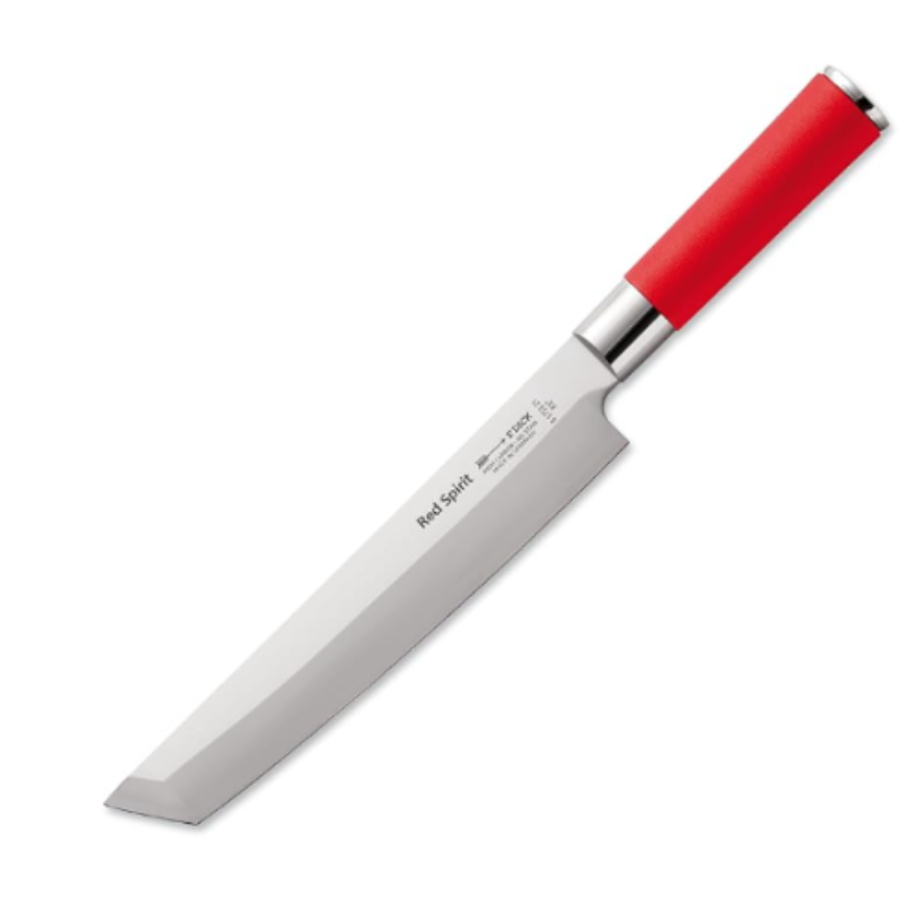 Knife with a red handle on a white background