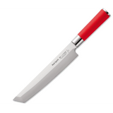 Knife with a red handle on a white background