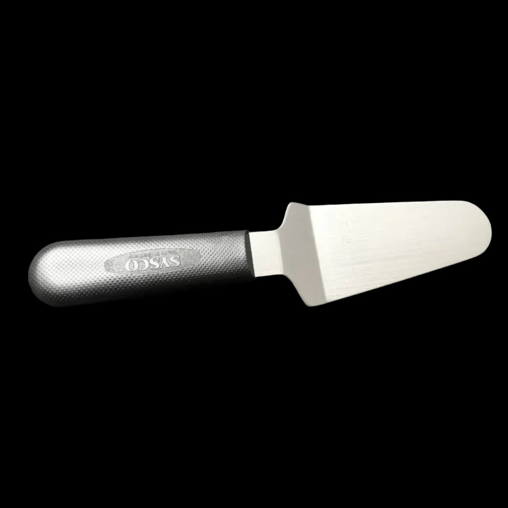 4-inch pie knife with stainless blade and black textured handle, NSF