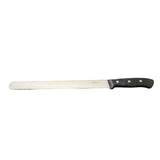 12-inch roast beef carving slicer with dark handle and smooth silver blade