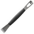 Stainless steel zester with black handle and textured grating head