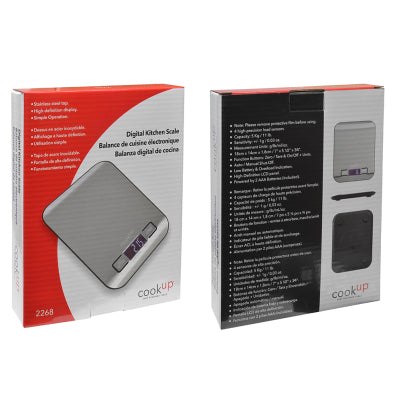 CookUP digital kitchen scale retail box, front and back packaging view
