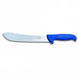 Butcher knife with blue ergonomic handle and silver 12-inch blade