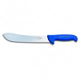 Butcher knife with blue ergonomic handle and silver 12-inch blade