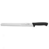F.DICK 12" serrated slicer knife with black ergonomic handle and silver serrated blade