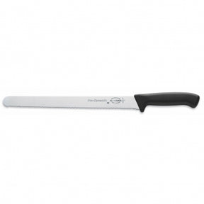 F.DICK 12" serrated slicer knife with black ergonomic handle and silver serrated blade