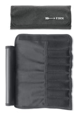 7-piece garnishing tool roll bag with logo, closed flap and mesh organizer pocket