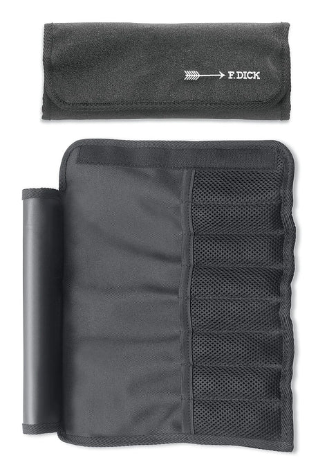 7-piece garnishing tool roll bag with logo, closed flap and mesh organizer pocket