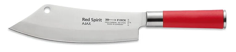 AJAX chef knife, silver blade with hanging hole and red handle