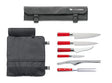 F.DICK red spirit textile roll bag with 6 knives and red handles, open view