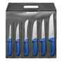 F.DICK ErgoGrip knife set in box: six knives with blue handles and sheaths