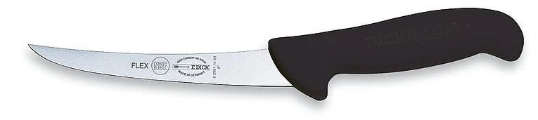 F.DICK ErgoGrip flexible boning knife, black handle, marked stainless blade