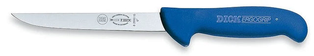 F.DICK ErgoGrip wide boning knife with blue handle and stainless blade