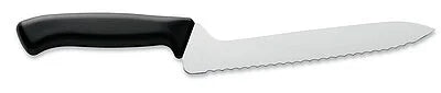 Serrated sandwich knife with black handle and long white serrated blade