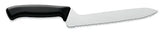 Serrated sandwich knife with black handle and long white serrated blade