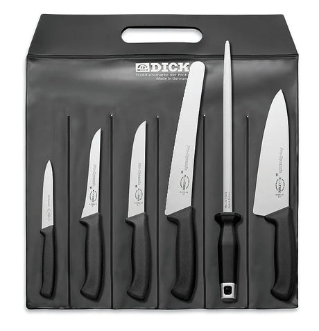 F.DICK ProDynamic 6-piece starter knife set with black handles and assorted blades