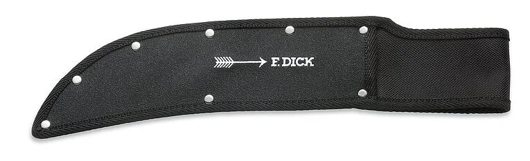 F.Dick knife sheath, black textured fabric with rivets and thumb guard panel