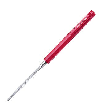 Pocket sharpening steel with red handle and 3-inch metal rod tip