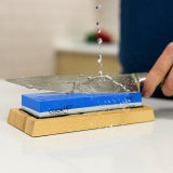 CookUp 400/1000 grit sharpening stone set with blue stone rinsed with water