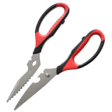 Stainless steel 4-inch take-apart shears with red and black handles, pointed blades